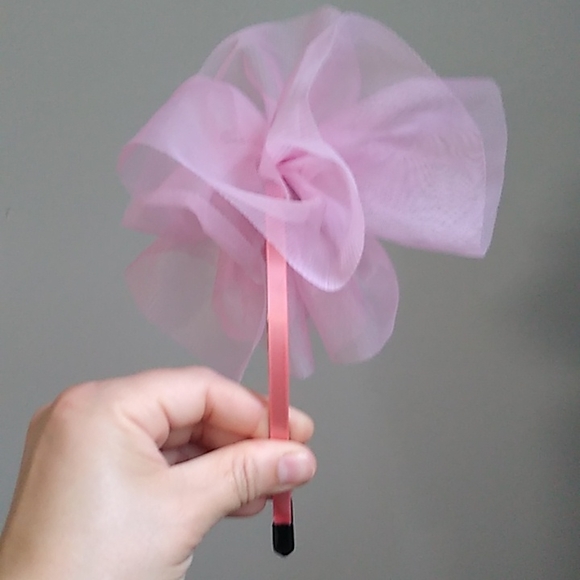 Nwot pink metal tutu bow tulle large avant garde slim thin skinny headband - Picture 12 of 16